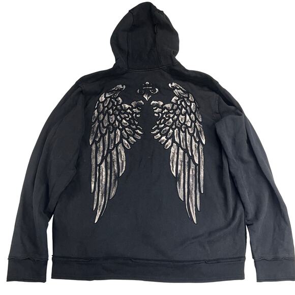 Affliction Full Zip Gothic Hoodie Sweatshirt Black Silver Angel Wings Size 2XL - Picture 1 of 16